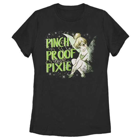 Women's Peter Pan St. Patrick's Day Tinkerbell Pinch Proof Pixie Graphic Tee Black Medium