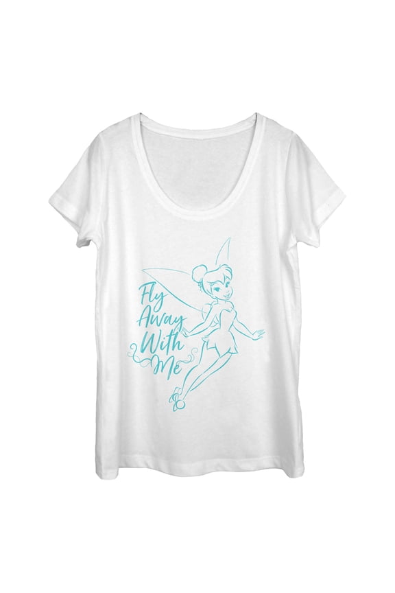 Women's Peter Pan Tinker Bell Fly Away Scoop Neck White Small