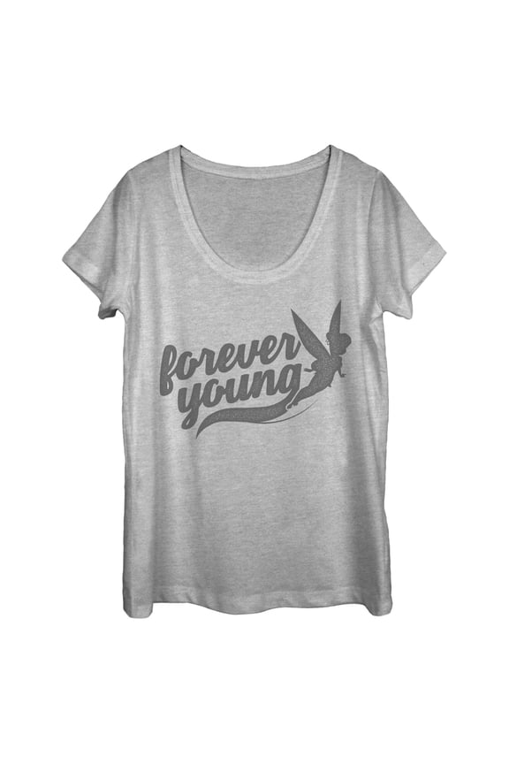 Women's Peter Pan Tinker Bell Forever Young  Scoop Neck Athletic Heather Small