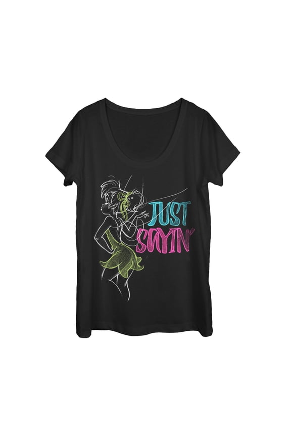 Women's Peter Pan Tinker Bell Just Saying Scoop Neck Black Medium