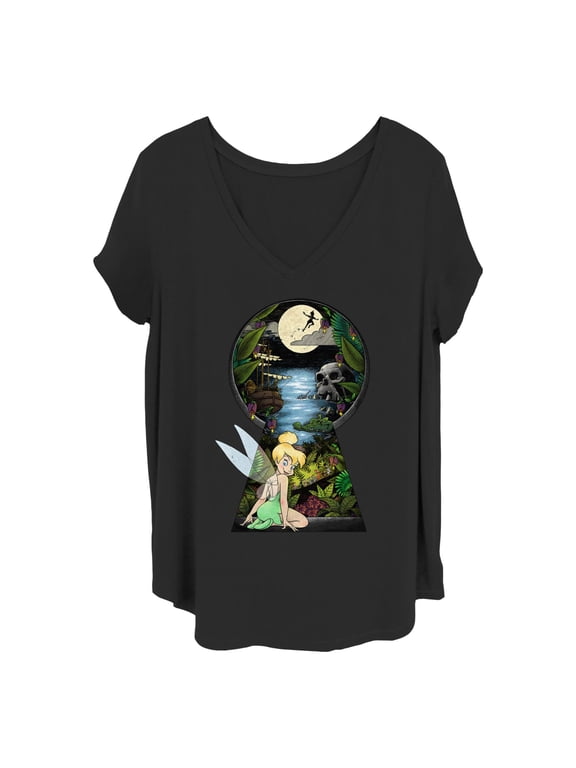 Women's Peter Pan Tinker Bell Never Land Keyhole Graphic T-Shirt