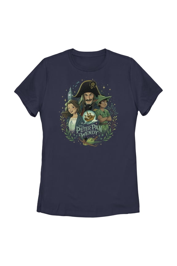 Women's Peter Pan & Wendy Animated Movie Poster  Graphic Tee Navy Blue Medium