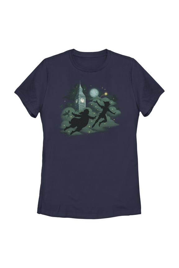 Women's Peter Pan & Wendy Flight Silhouettes Graphic Tee Navy Blue Medium