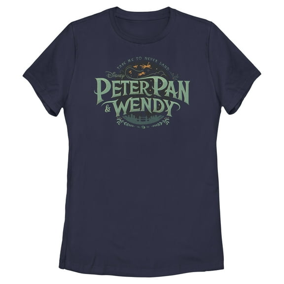 Women's Peter Pan & Wendy Take Me to Never Land Logo Graphic Tee Navy Blue Small