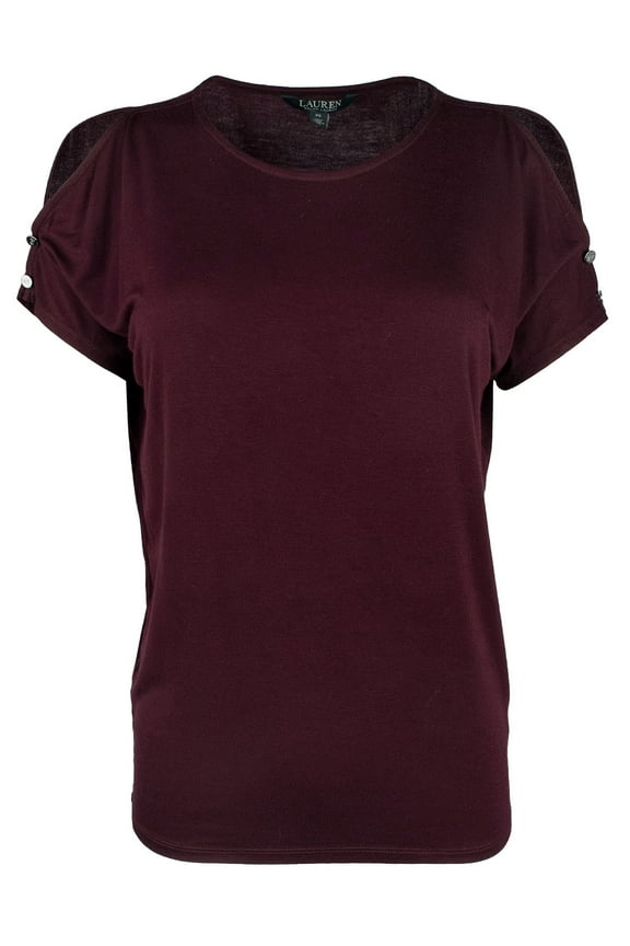 Women's Petite Cutout Button-Shoulder Jersey Top-R-PS