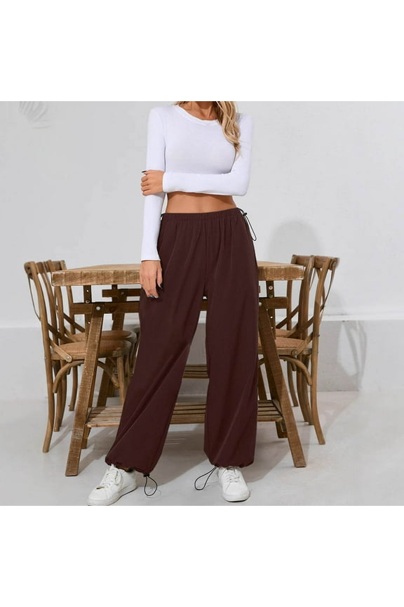 Women's Petite Drawstring Loose Pants With Pocket Solid Color Summer Fall Casual​​