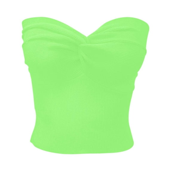 Women's Petite Elegant Strapless Solid Color Knit Top Stretchable Tube Bandeau Bra Crop Tops