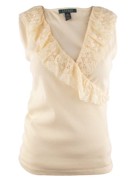 Women's Petite Faux Wrap Lace Tank Top Shirt NT PL