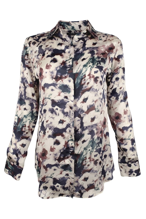 Women's Petite Floral Print Button Down Shirt Large