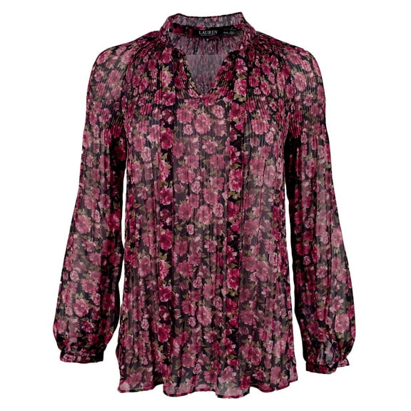 Women's Petite Flower High Neck Tie Blouse Small PS