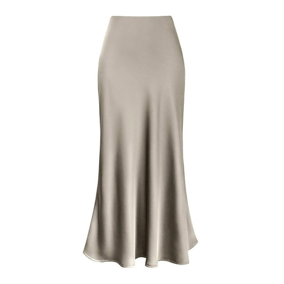 Women's Petite High Waist Skirt Solid Satin Dress Zipper Elegant Skirt