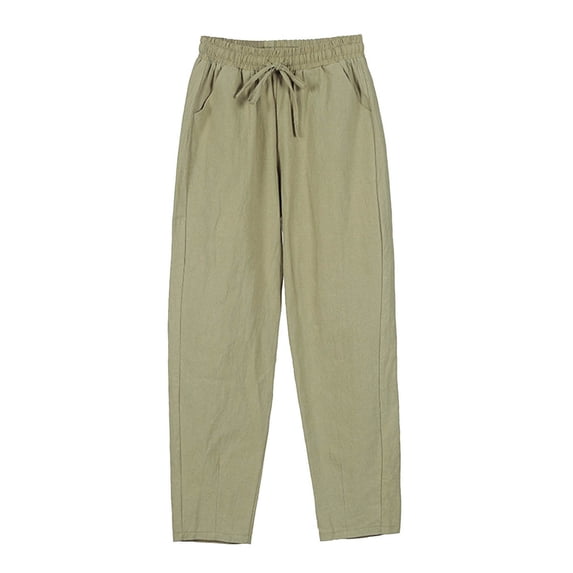 Women's Petite Linen Pants Petite Length Casual Harem Pants Beach Pants with Drawstring