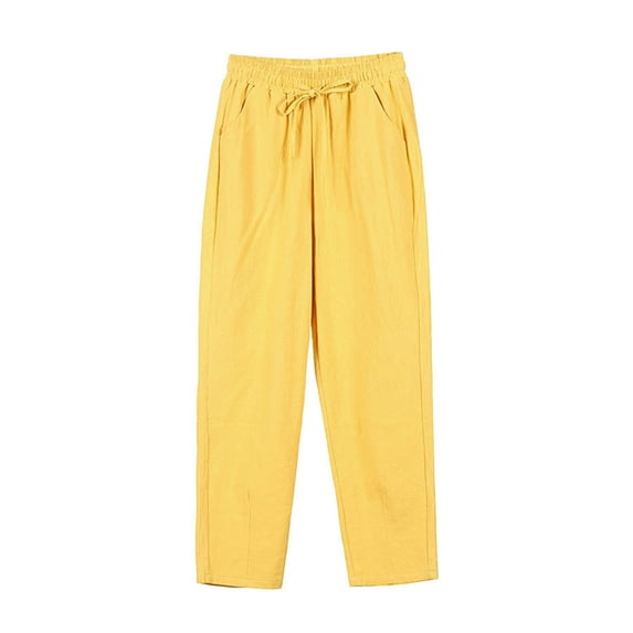 Women's Petite Linen Pants Petite Length Casual Harem Pants Beach Pants with Drawstring