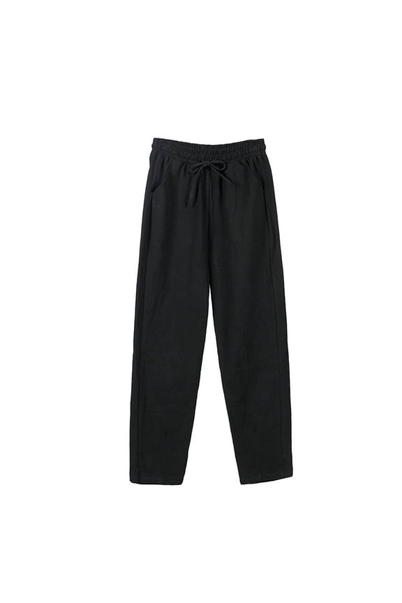 Women's Petite Linen Pants Petite Length Casual Harem Pants Beach Pants with Drawstring