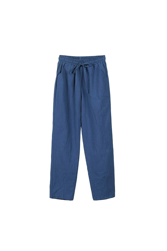 Women's Petite Linen Pants Petite Length Casual Harem Pants Beach Pants with Drawstring