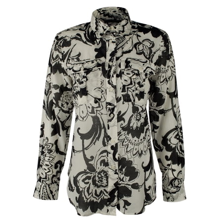 Women's Petite Paisley Print Button Down Shirt-PB-PXS