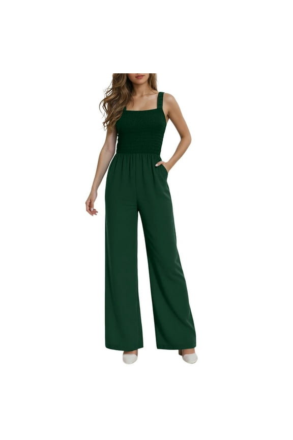 Women's Petite Regular Tall Casual Loose Overalls Jumpsuits Sleeveless, Wide Leg Pants Rompers, Available in Different Lengths