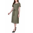 thumbnail image 1 of Women's Petite Short Sleeve Belted Swiss Dot Party Dress, 1 of 3