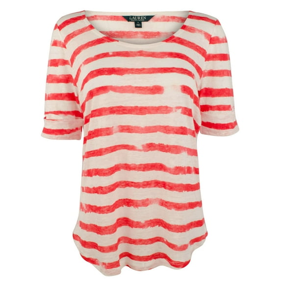 Women's Petite Striped Linen Scoopneck Tee-R-PL