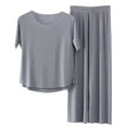 thumbnail image 1 of Women's Petite Summer Pajamas Sets Casual Crewneck Set Breathable Seamless Solid Color Sleepwear Outfit, 1 of 4