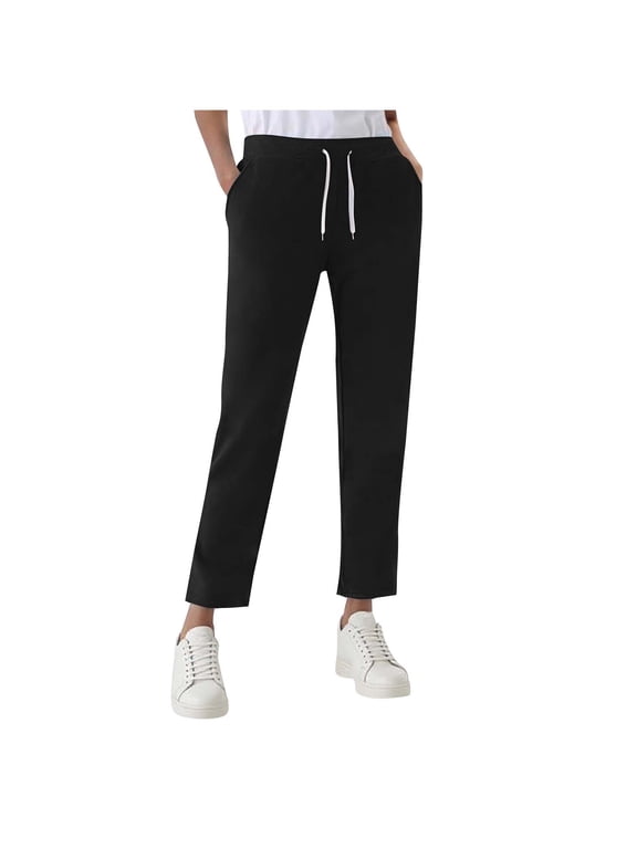Women's Petite Sweatpants High Waisted Drawstring Stretchy Tapered Joggers Workout Business Casual Office Pants with Pockets