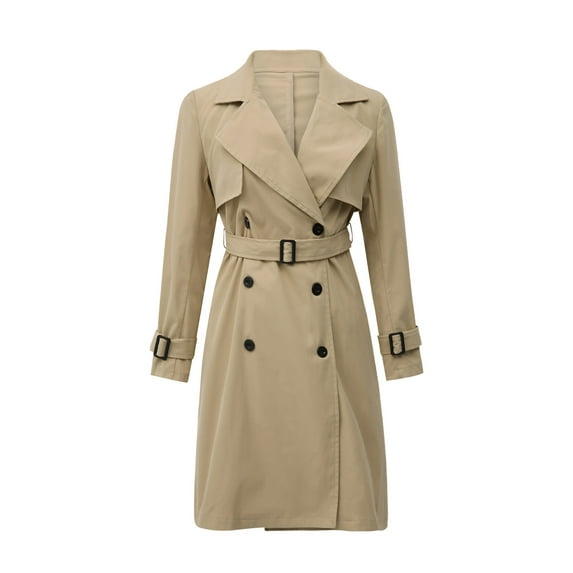 Women's Petite Trench Coat Lightweight Double Breasted Classic Windbreaker Outwear with Belt