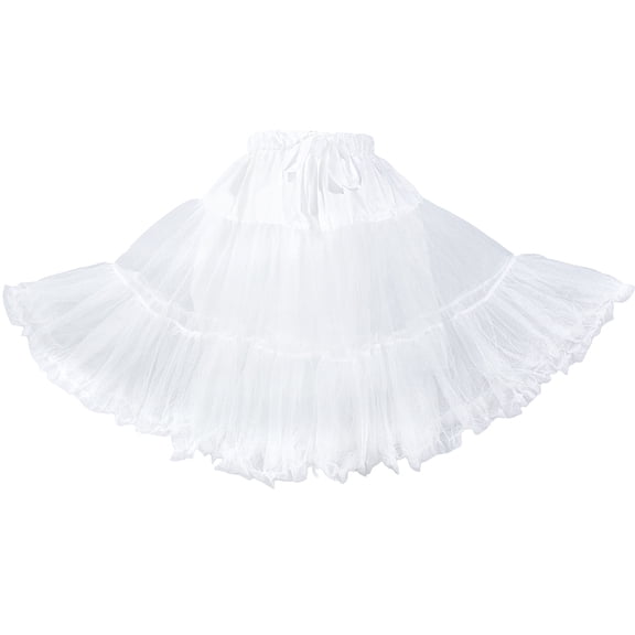 Womens Petticoat Skirts White Crinoline Short Petticoat Polyester Elastic Waist Petticoats 45cm Short Underskirt for Lolita