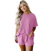 Women's Phalaenopsis Ribbed Textured Knit Loose Fit Tee and Shorts Set