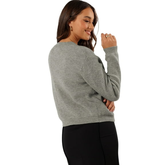 Women's Philippine Gray Ribbed Knit Bow Front Buttoned Cardigan - Elegant and Cozy | [ZhiHiMeRi] | (US 12-14)L