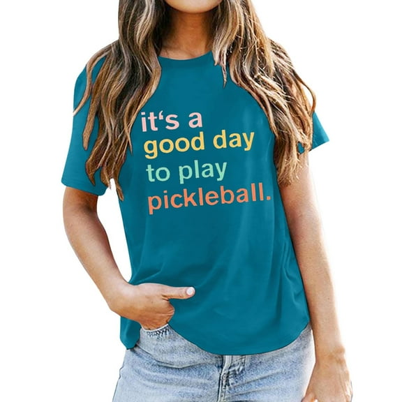 Women's Pickleball Player T-Shirt - Funny Letter Print, Breathable Blend, for Sports & Casual Occasions