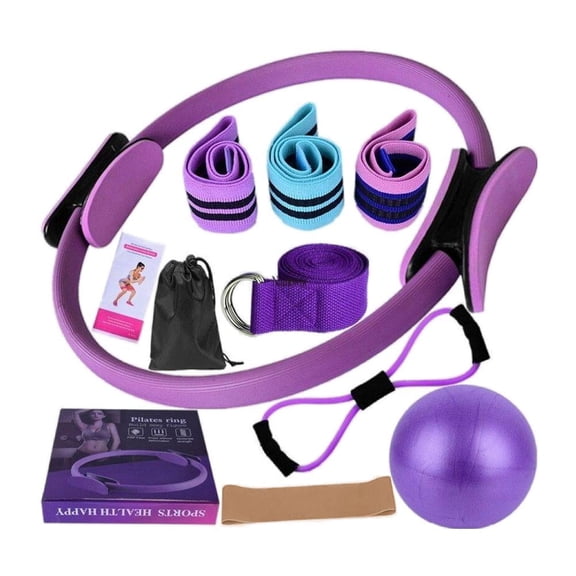 Vensio-Women's Pilates Essentials Kit 5-Piece Home Workout Set with Magic Circle Yoga Ball and Resistance Bands