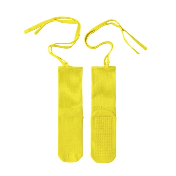 Women's Pilates Socks with Straps Non-Slip Crew Socks for Yoga Ballet Workout Yellow Free Size