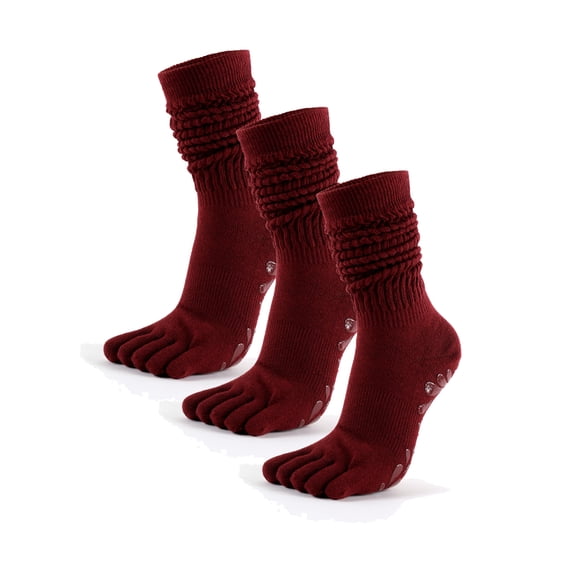 Women's Pilates Yoga Socks - Five-Toe Non-Slip Grip Socks for Yoga, Barre, Hospital & Barefoot Activities - 3 Pairs