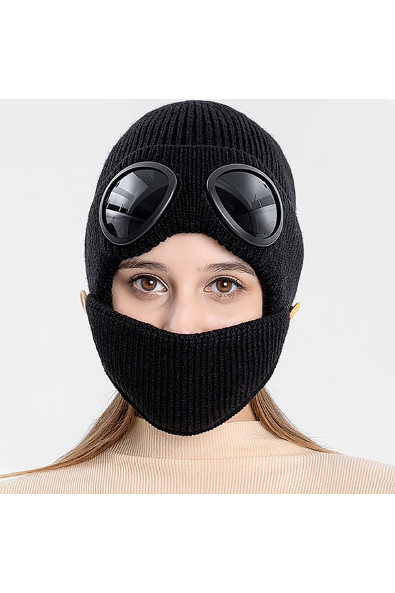 Women's Pilot Ear Flap Hat, Thickened Knitted Wool Beanie with Ear Covers, Winter Warm Ski Hat for Cold Weather, Outdoor Snowboard Hat for Women - Black