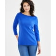 thumbnail image 1 of Women's Pima Cotton 3/4-Sleeve Boat-Neck Top, Regular & Petite Elegant Sapphire PM, 1 of 1