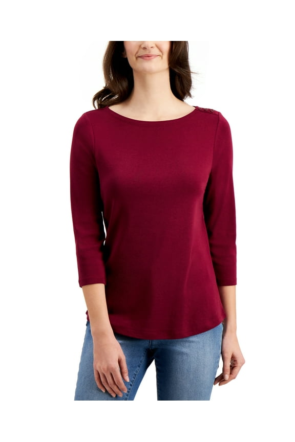 Women's Pima Cotton Boat-Neck Top Harvest Wine XS