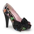 thumbnail image 1 of **4 1/2" Heel, 1" Hidden P/F Open Toe Pump W/Large Satin Bow - Blk Pat-Blk Satin (Muertos Print), 9, 1 of 2
