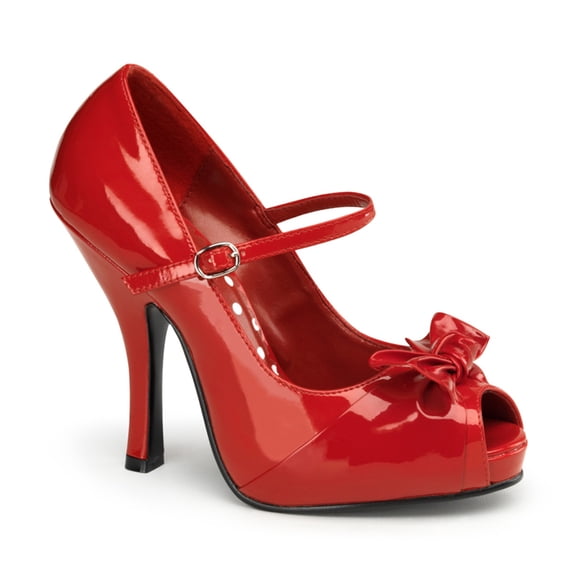 4 1/2" Heel, 3/4" Hidden P/F Open Toe Mary Jane W/ Bow - Red Pat, 9