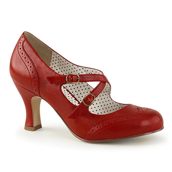 3" Kitten Heel Round Toe Criss-Cross Mary Jane Pump - Red Faux Leather, 7