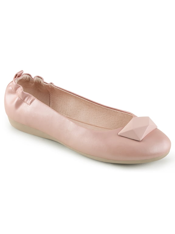 Round Toe Foldable Flats W/ Geometric Adornment - B. Pink Faux Leather, 8
