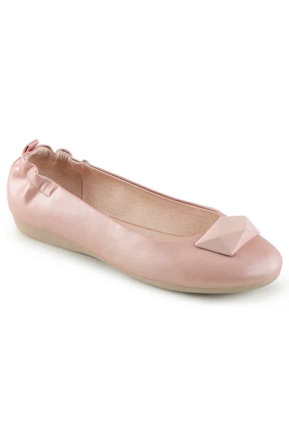 Round Toe Foldable Flats W/ Geometric Adornment - B. Pink Faux Leather, 8