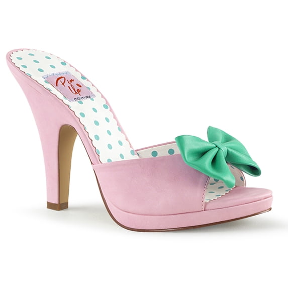 4" Heel 1/2" PF Slide W/ Bow Accent - B. Pink-Teal Faux Leather, 11
