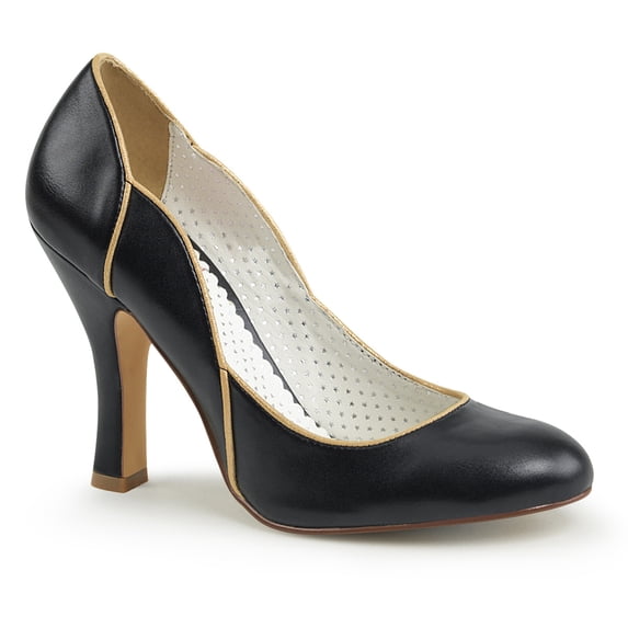 4" Heel Pump W/ Wavy Gold Trim Topline - Blk Faux Leather, 6