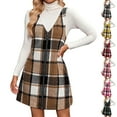 thumbnail image 1 of Women's Pinafore Dress Plaid V-Neck Sleeveless Zip Front Jumper Casual Midi Dress for Fall Winter Daily Wear,Brown,L, 1 of 8