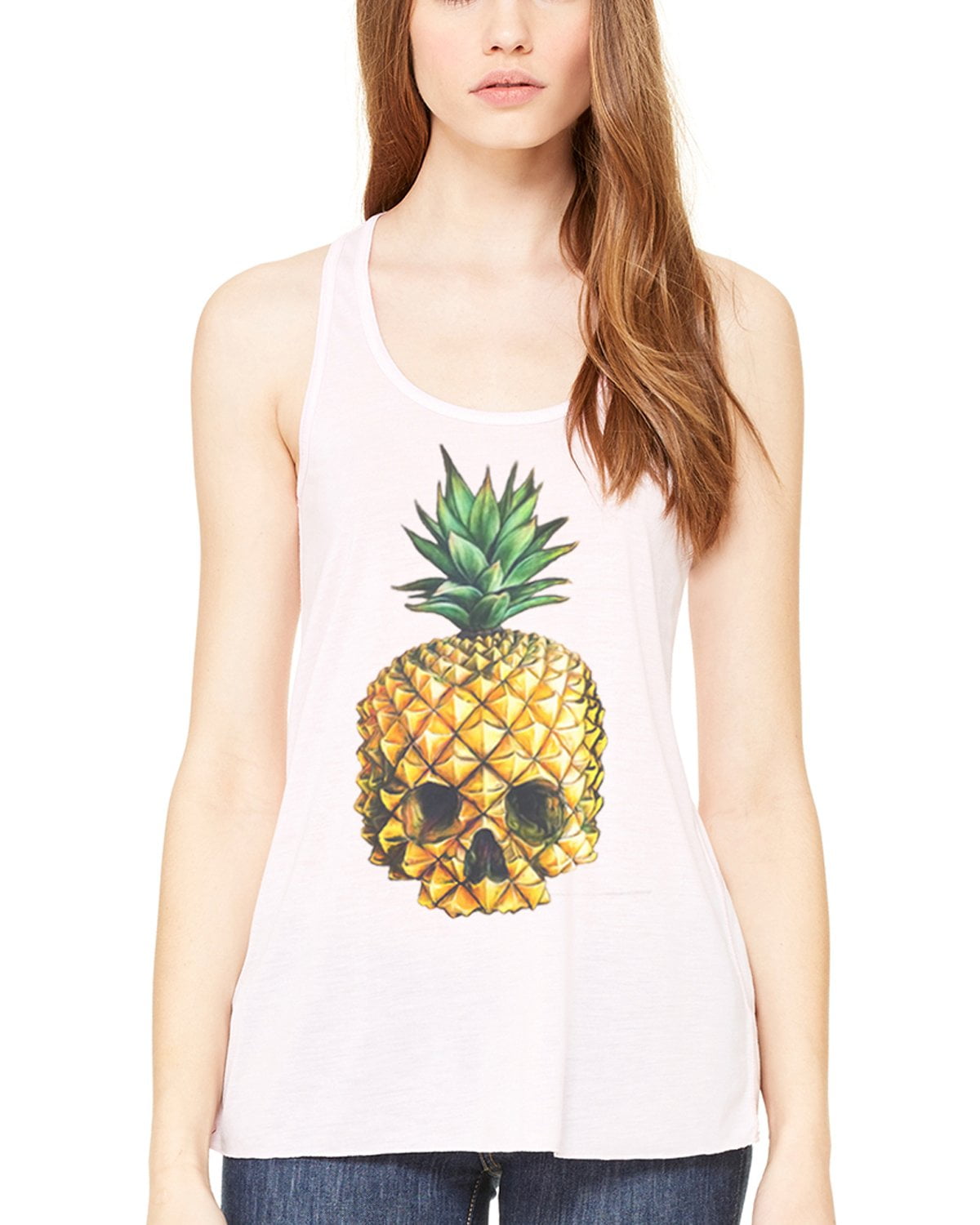 Women's Pineapple Skull Printed Flowy Racerback Tank Top