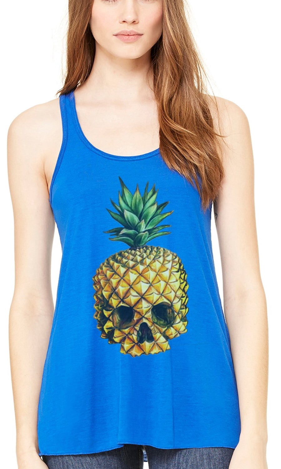 Women's Pineapple Skull Printed Flowy Racerback Tank Top