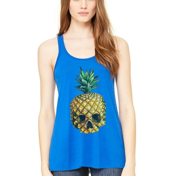 Women's Pineapple Skull Printed Flowy Racerback Tank Top