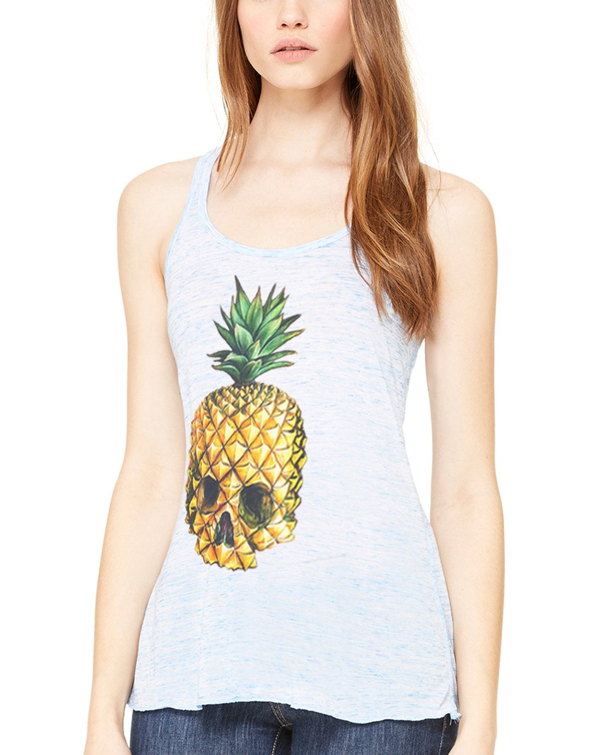 Women's Pineapple Skull Printed Flowy Racerback Tank Top