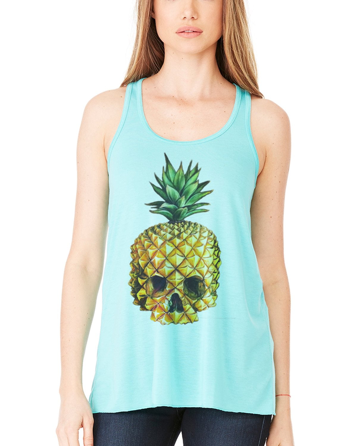 Women's Pineapple Skull Printed Flowy Racerback Tank Top