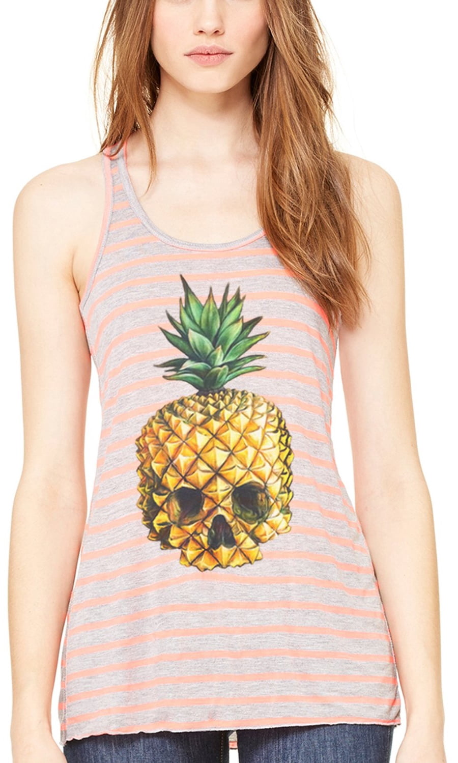 Women's Pineapple Skull Printed Flowy Racerback Tank Top